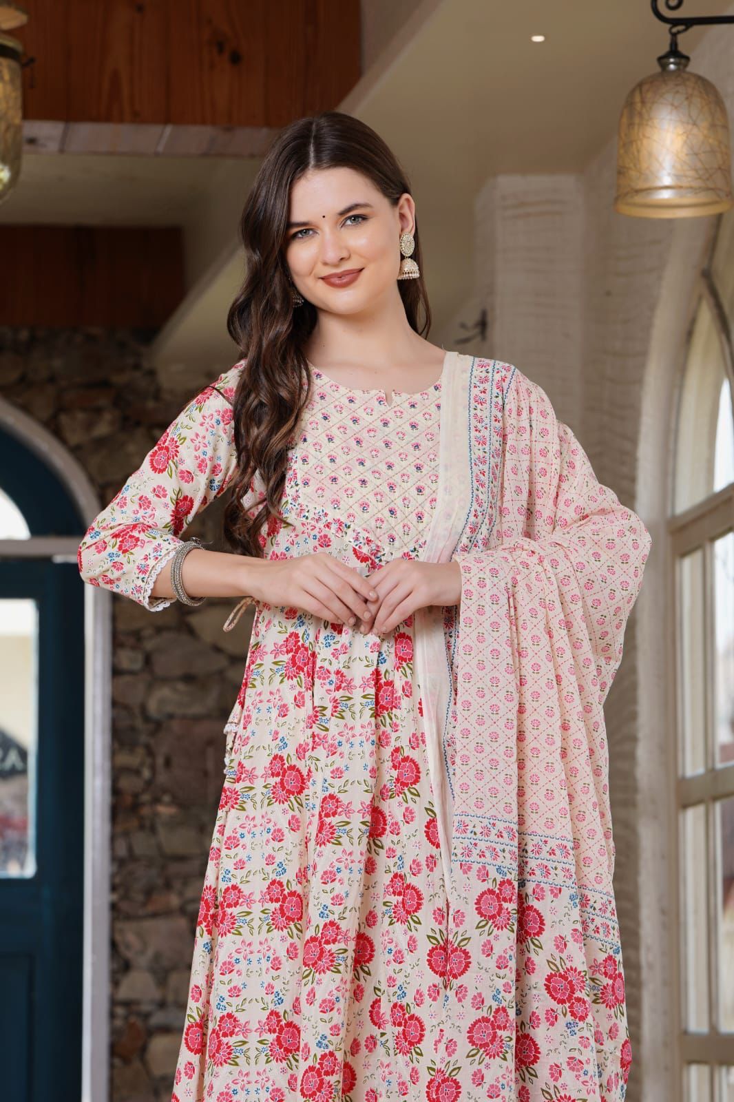 Jaipuri floral cottan Anarkali kurti 