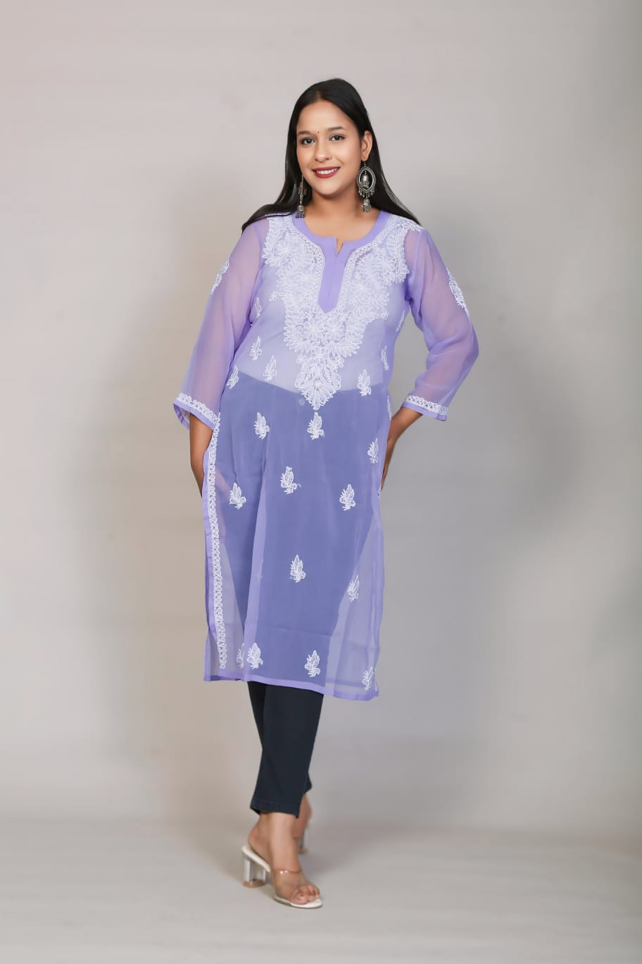 Gala Booty Chikankari Georgette kurti with Inner
