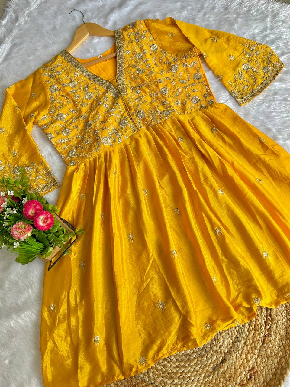 Designer Chinon Silk Top Sharara Dupatta Set