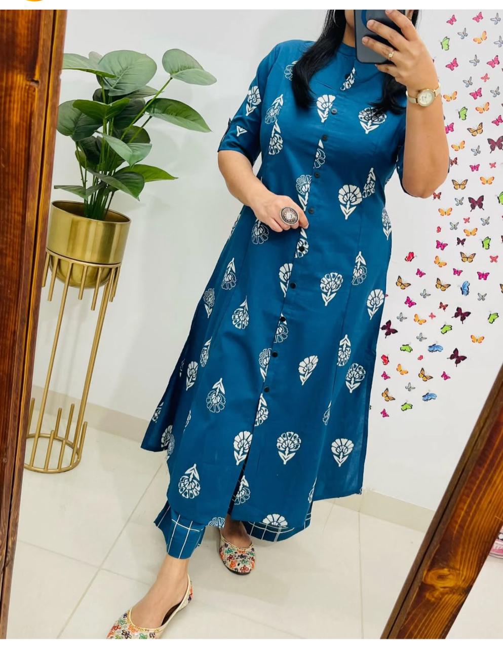 Boho Chic Cotton Printed Kurta Set with Pant 