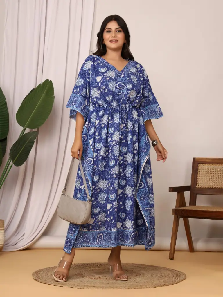 Cotton mul kaftan in beautiful floral print.