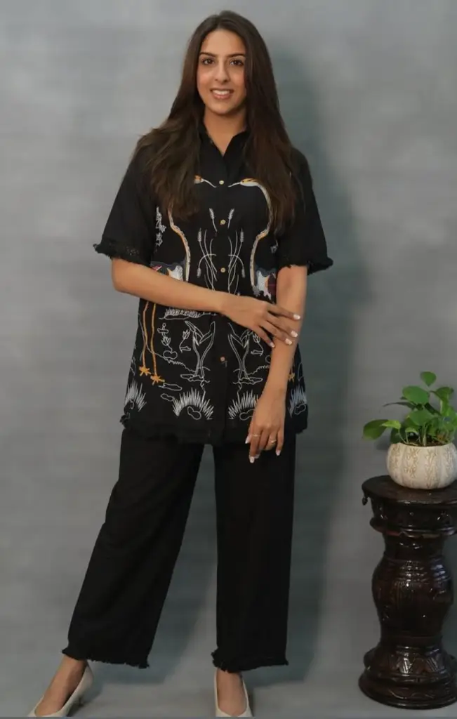 Black Embroidered Cotton Co-ord Set