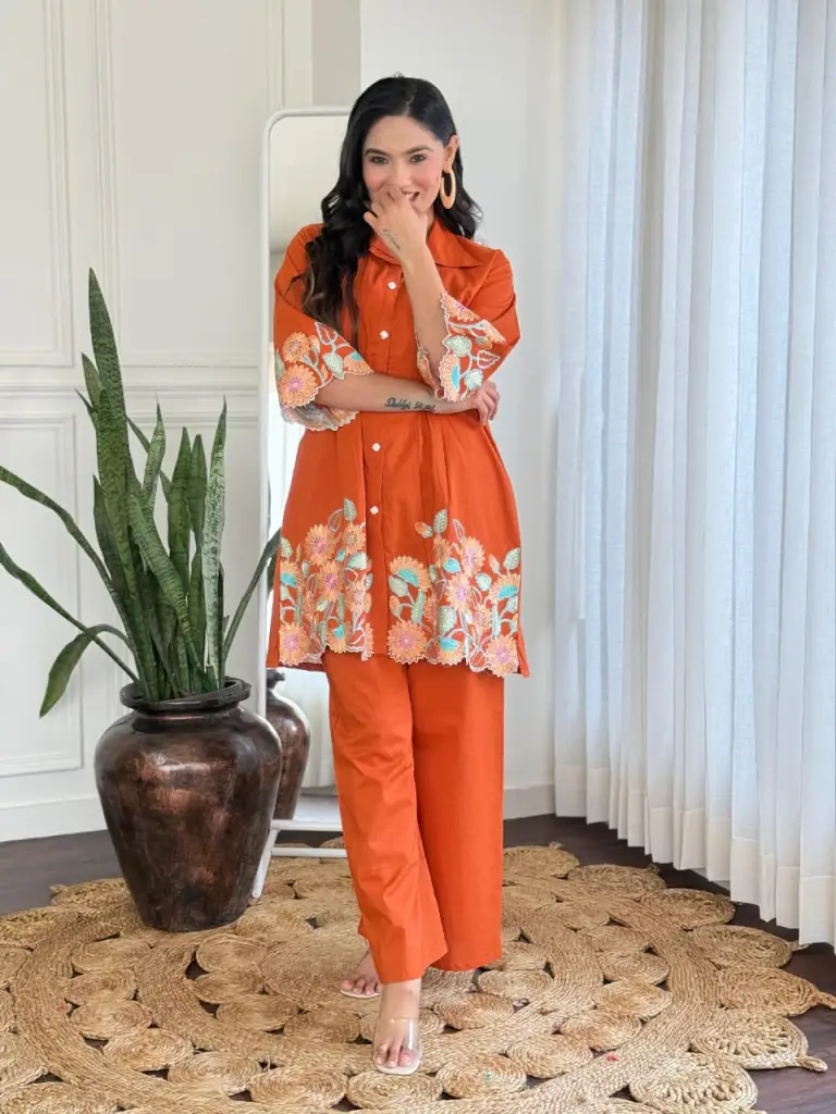 Embroidered Floral Cord Set with Pants