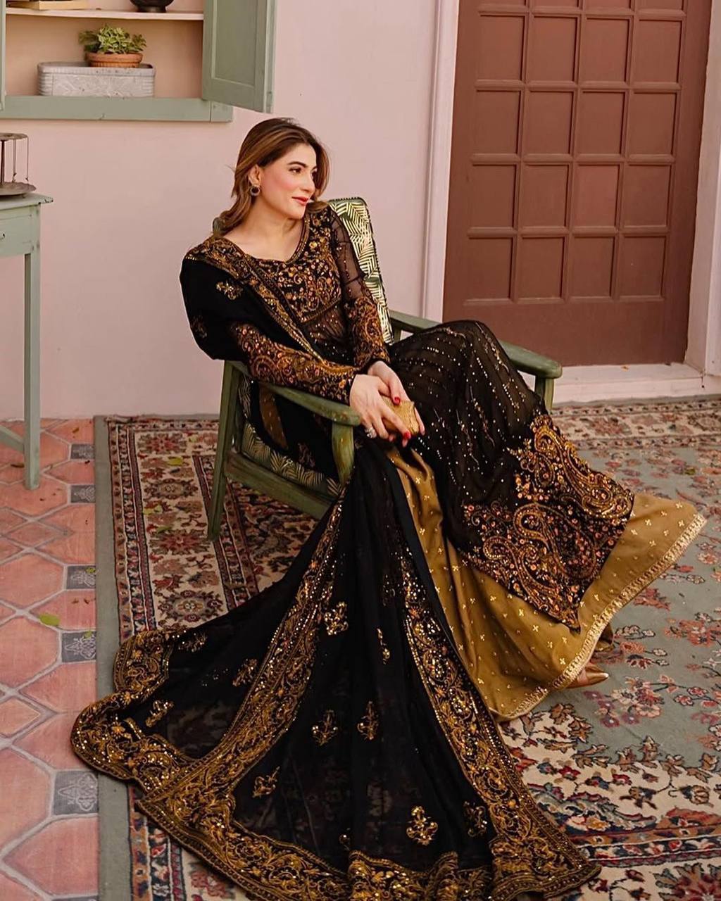 Faux Georgette Sharara Long Top Set with Sequin Embroidery