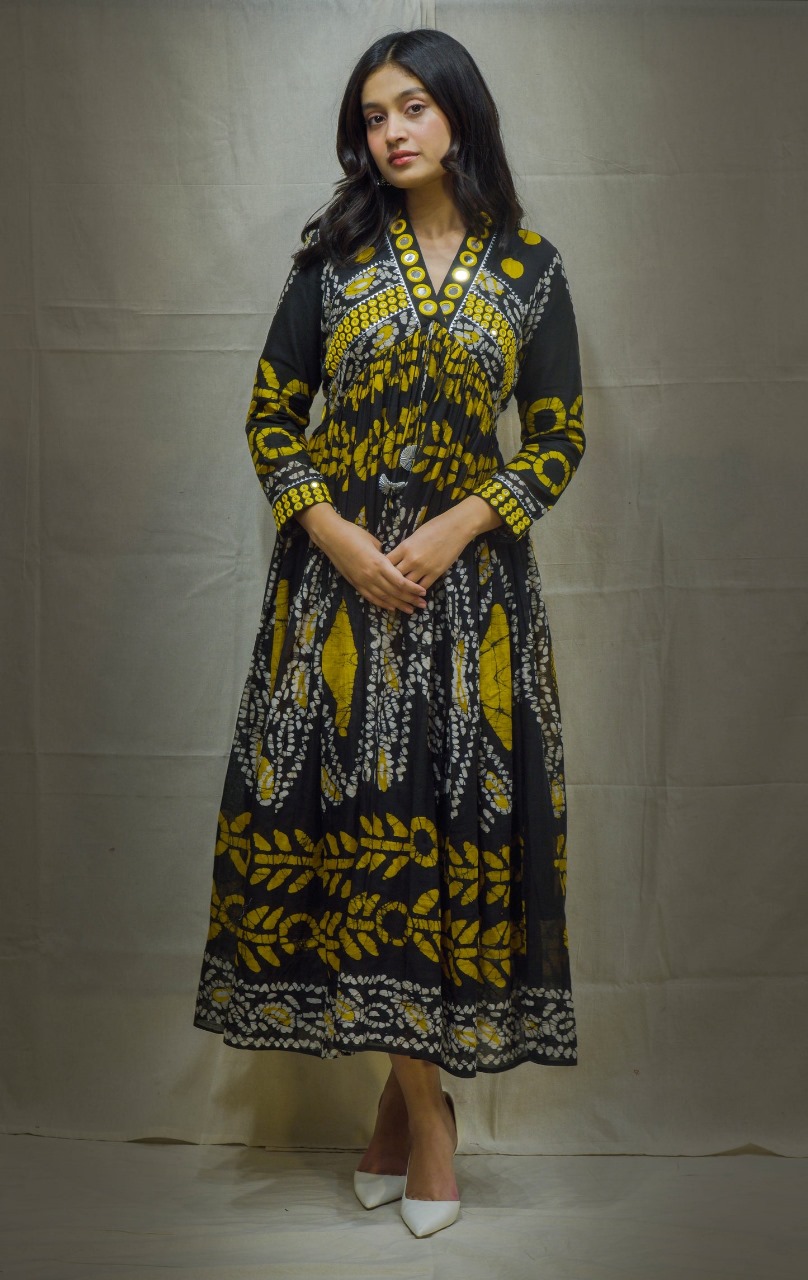 Black & yellow  Anarkali Kurta for Women 