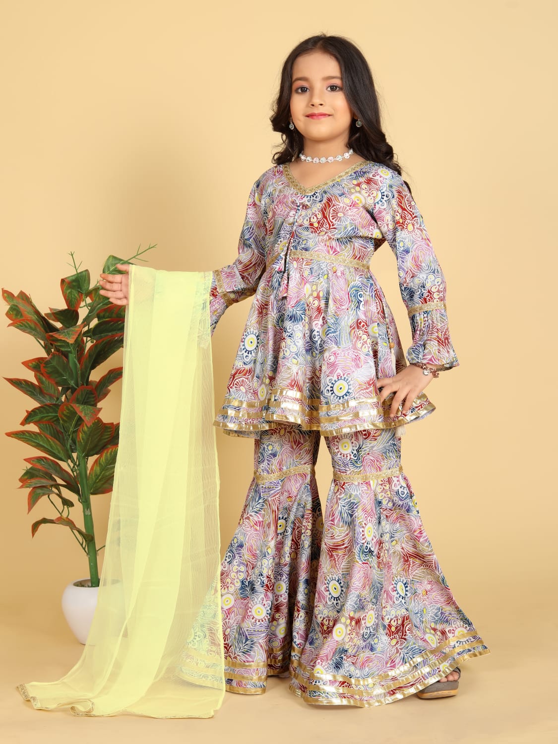 Girls Aliya Cut Top with Gharara Dupatta set