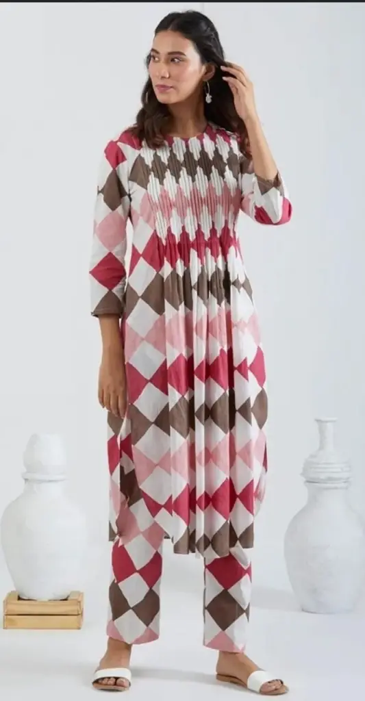Multicolour Pleated Kurti with Palazzo Set