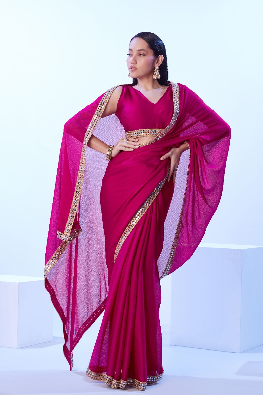 Designer saree with heavy mirror work