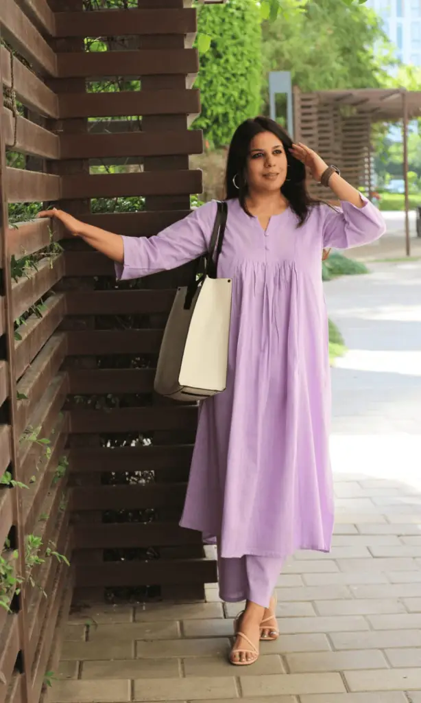 Lavender Textured Cotton Kurta Set