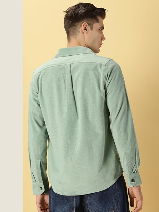 Mint Green Casual Cotton Shirt for Men with Patch Pockets