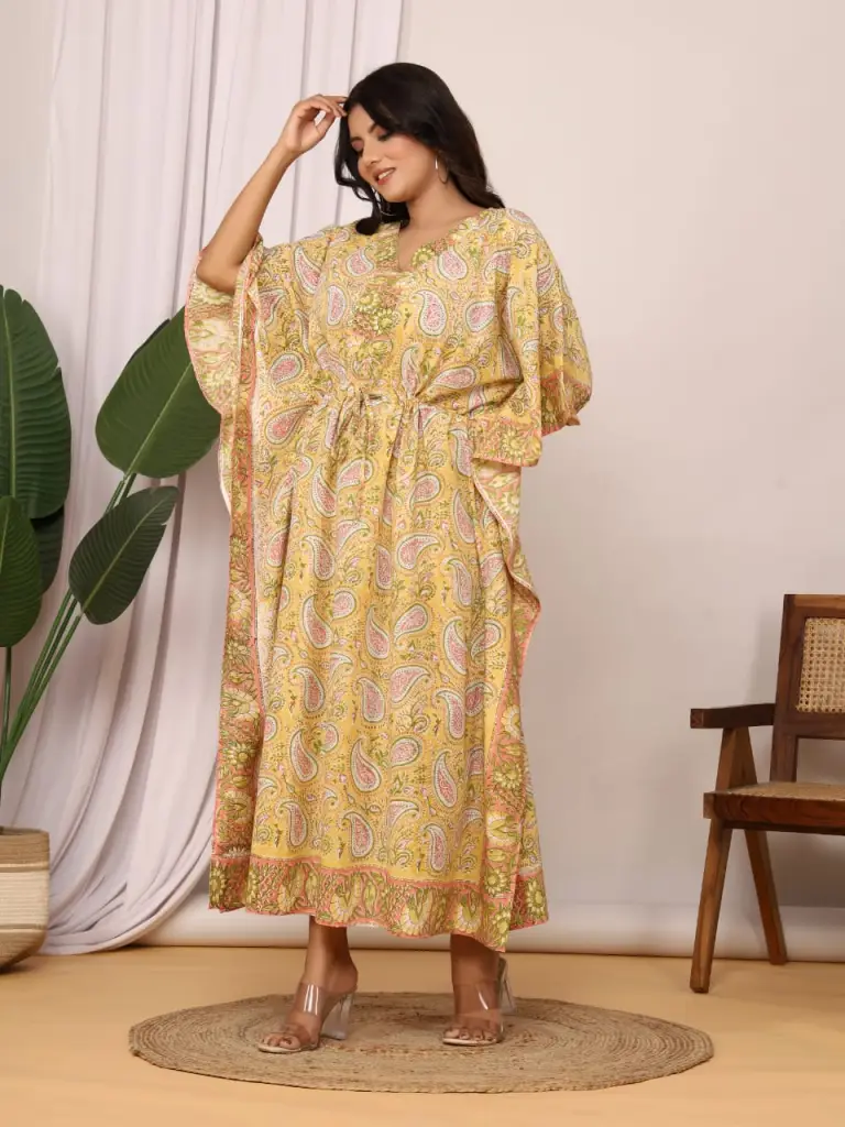 Cotton mul kaftan in beautiful floral print.