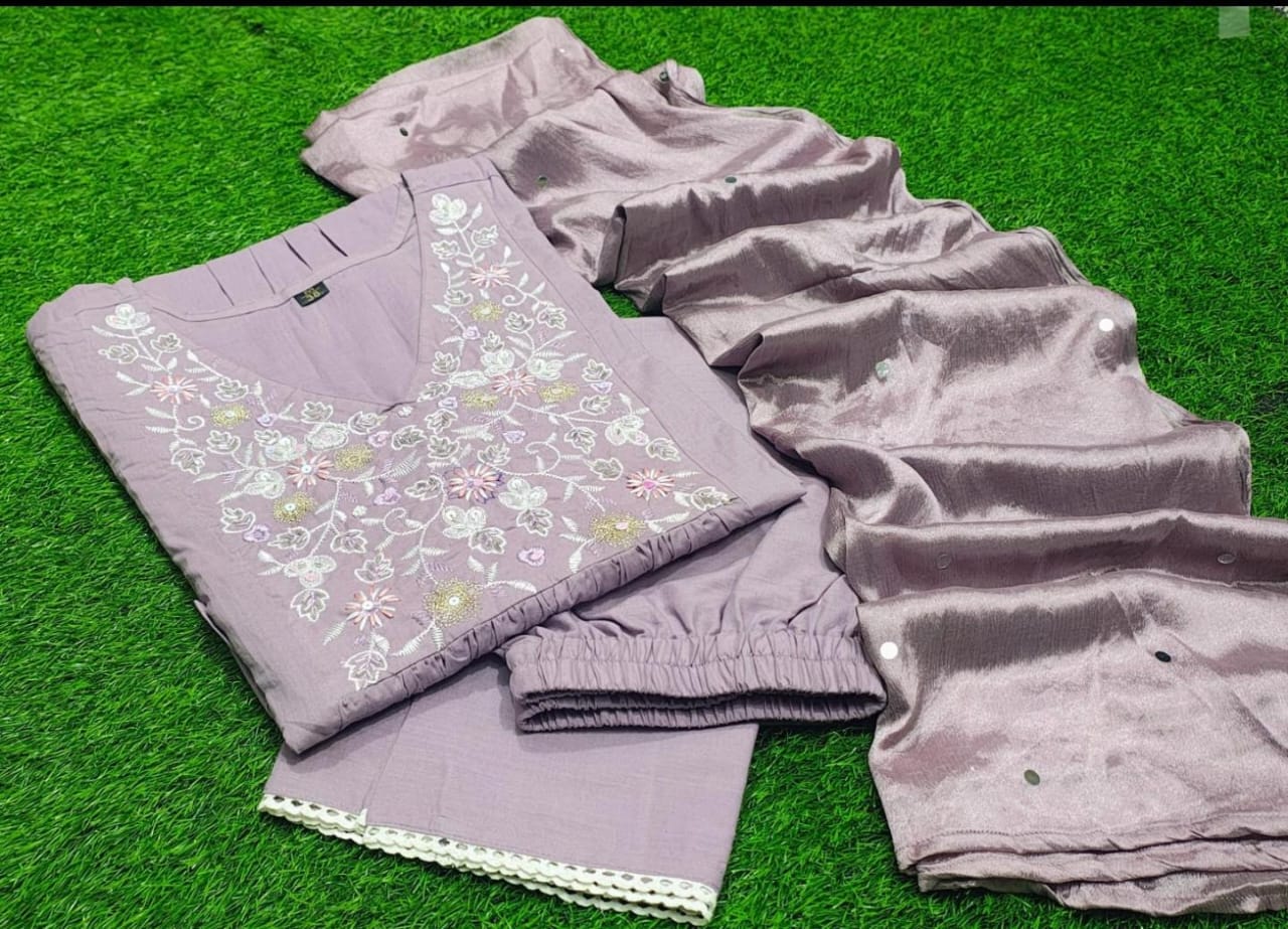 Lavender Bloom Embroidered Suit Set