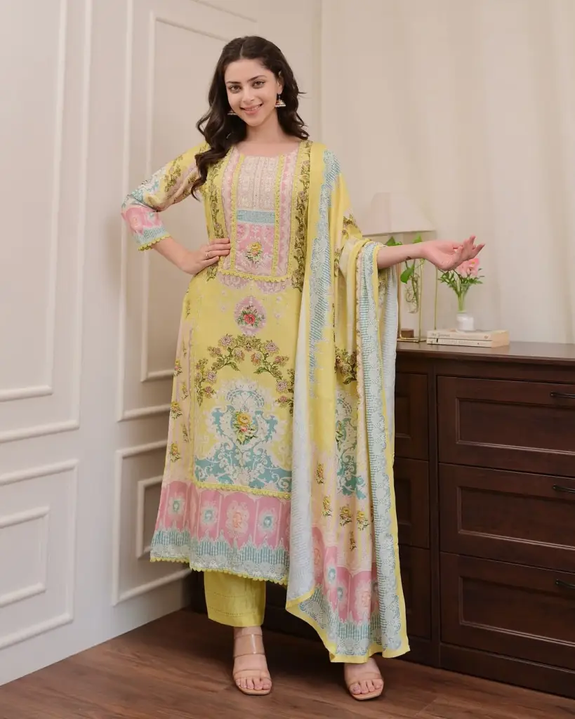 Pastel Multicolor Printed Suit Set