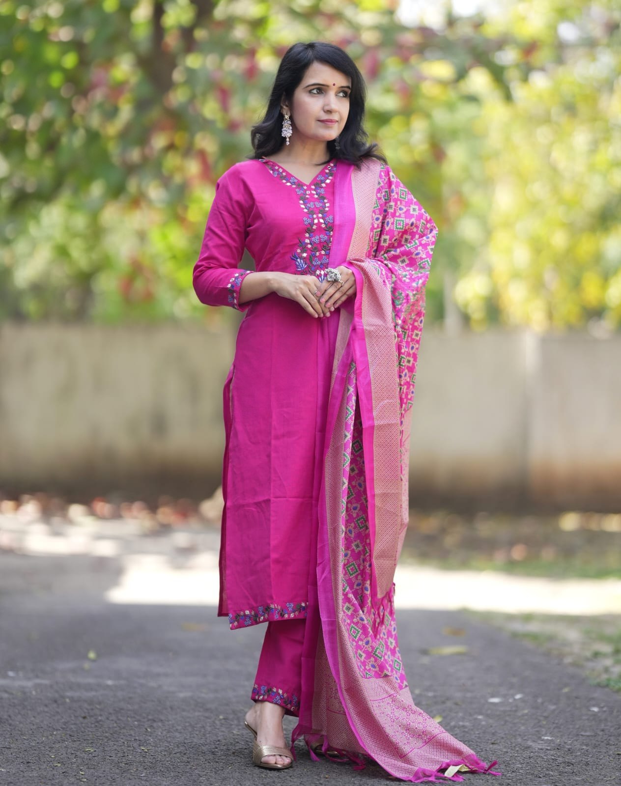  Pink Embroidered Kurta Set with Dupatta