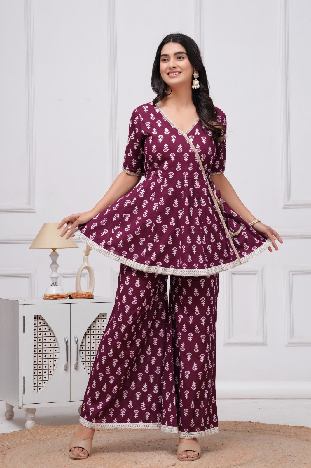 Printed Peplum Co-ord Set with Gota Detailing